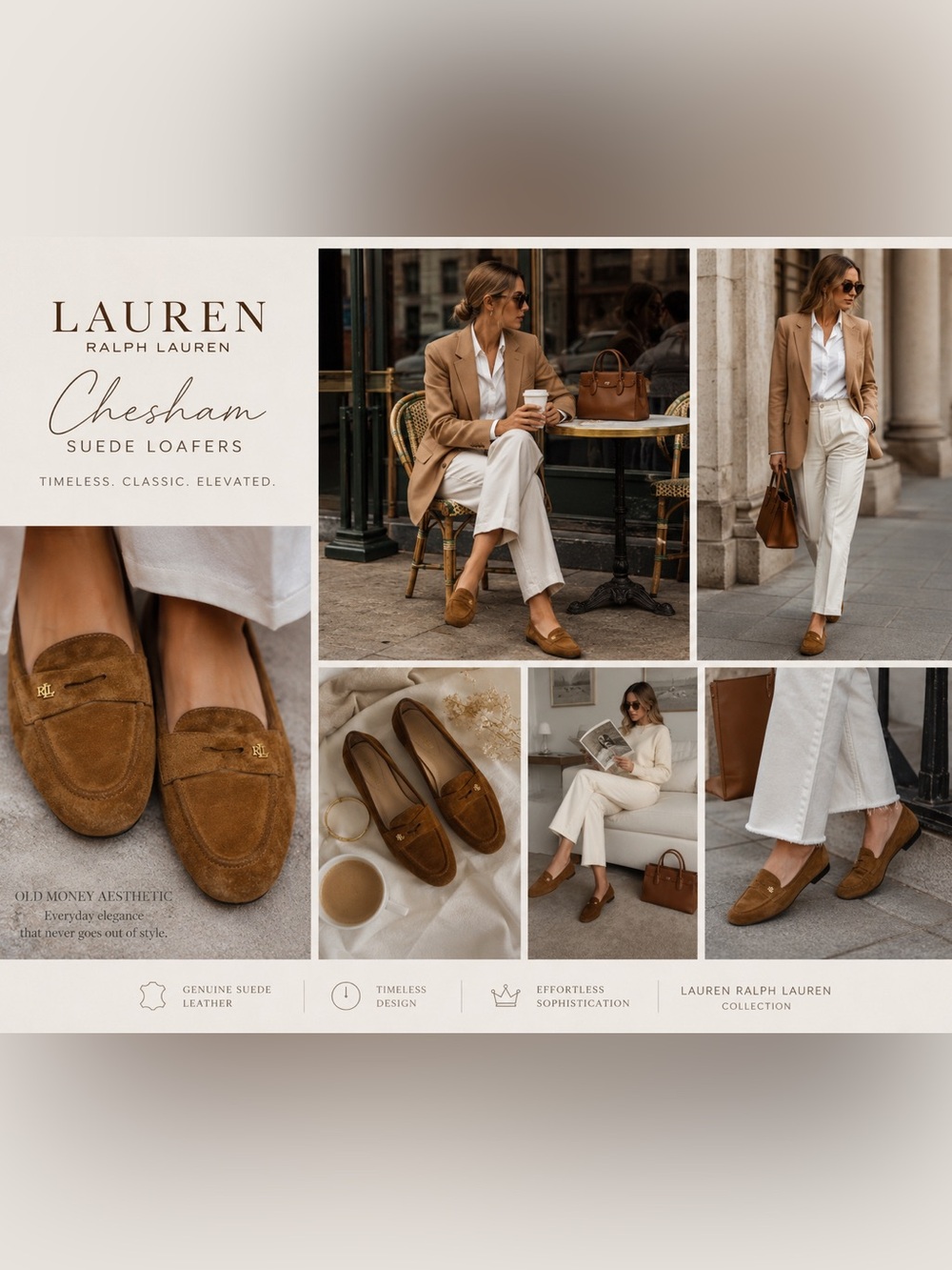 Lauren Ralph Lauren Chesham Suede Loafers 8.5B Cognac Brown